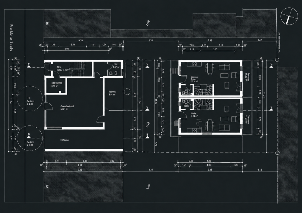 Mehrfamilienhaus mit zwei Doppelhaushälften, Kelkheim-Mitte – Grundriss / Lageplan